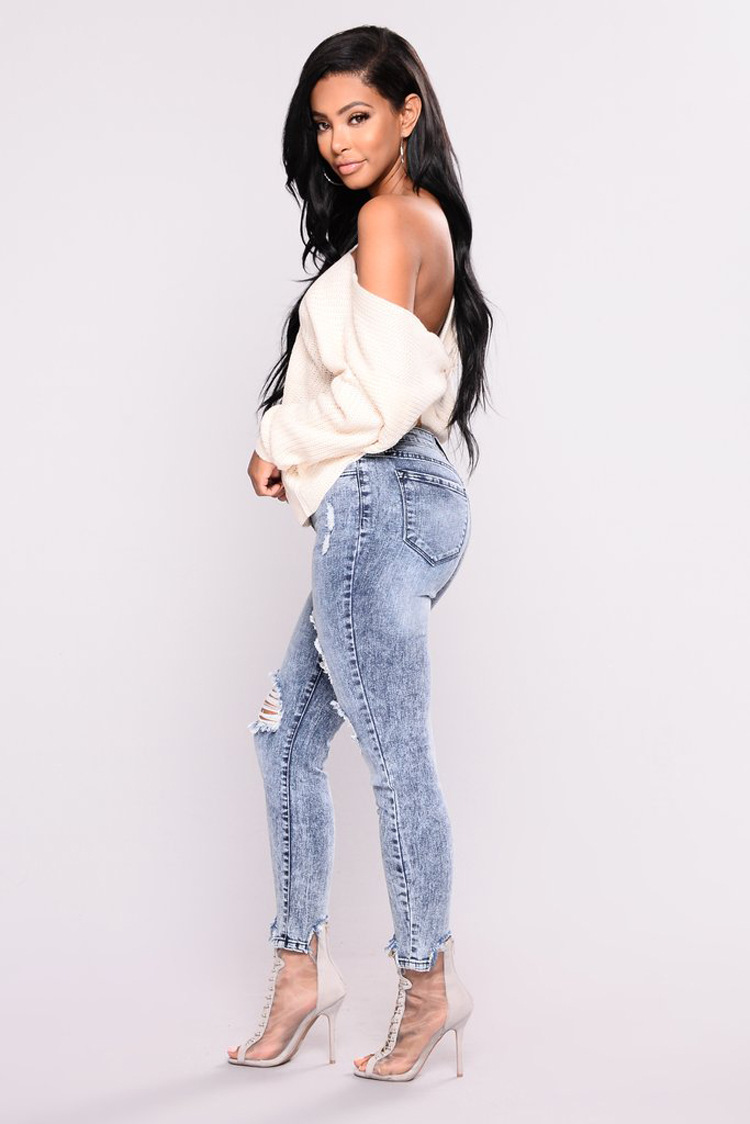 SZ60115 high waisted ripped jeans women